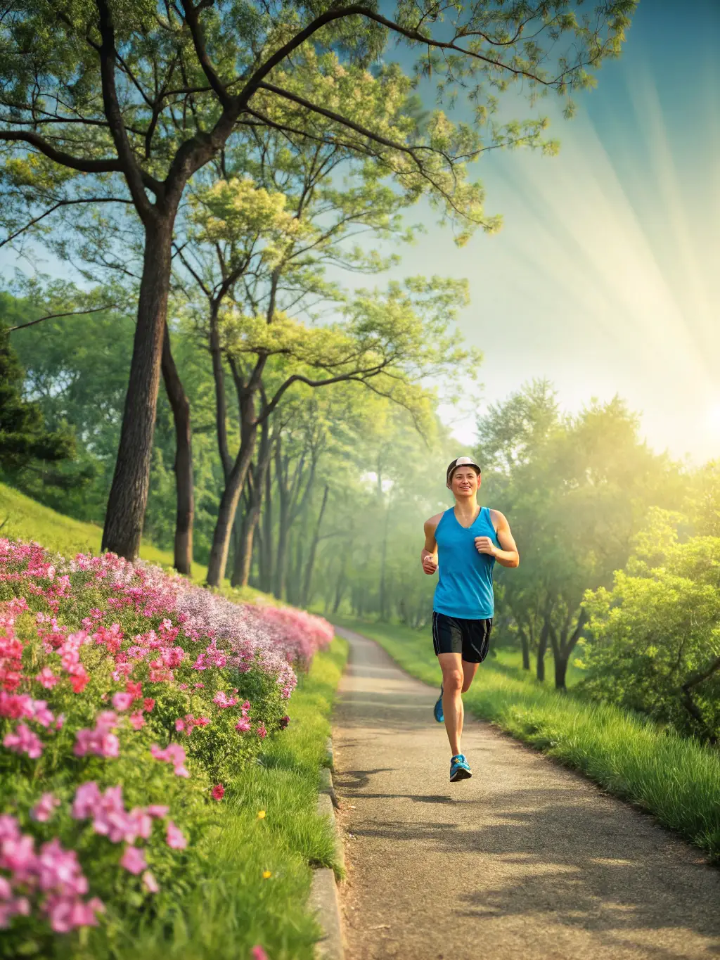 A person jogging in a park, looking healthy and vibrant, symbolizing the benefits of health insurance.